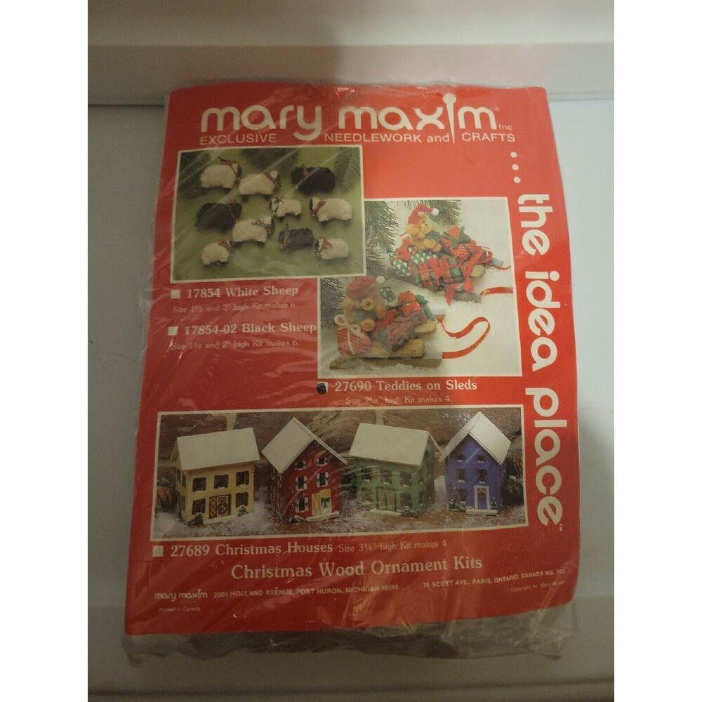 Mary Maxim Teddies On Sleds 4 Ornament Kit Vintage New NOS Vtg Christmas
